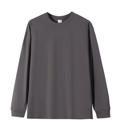 Solid-color Heavyweight Pure Cotton Crew-neck Long-sleeve T-shirt For Women