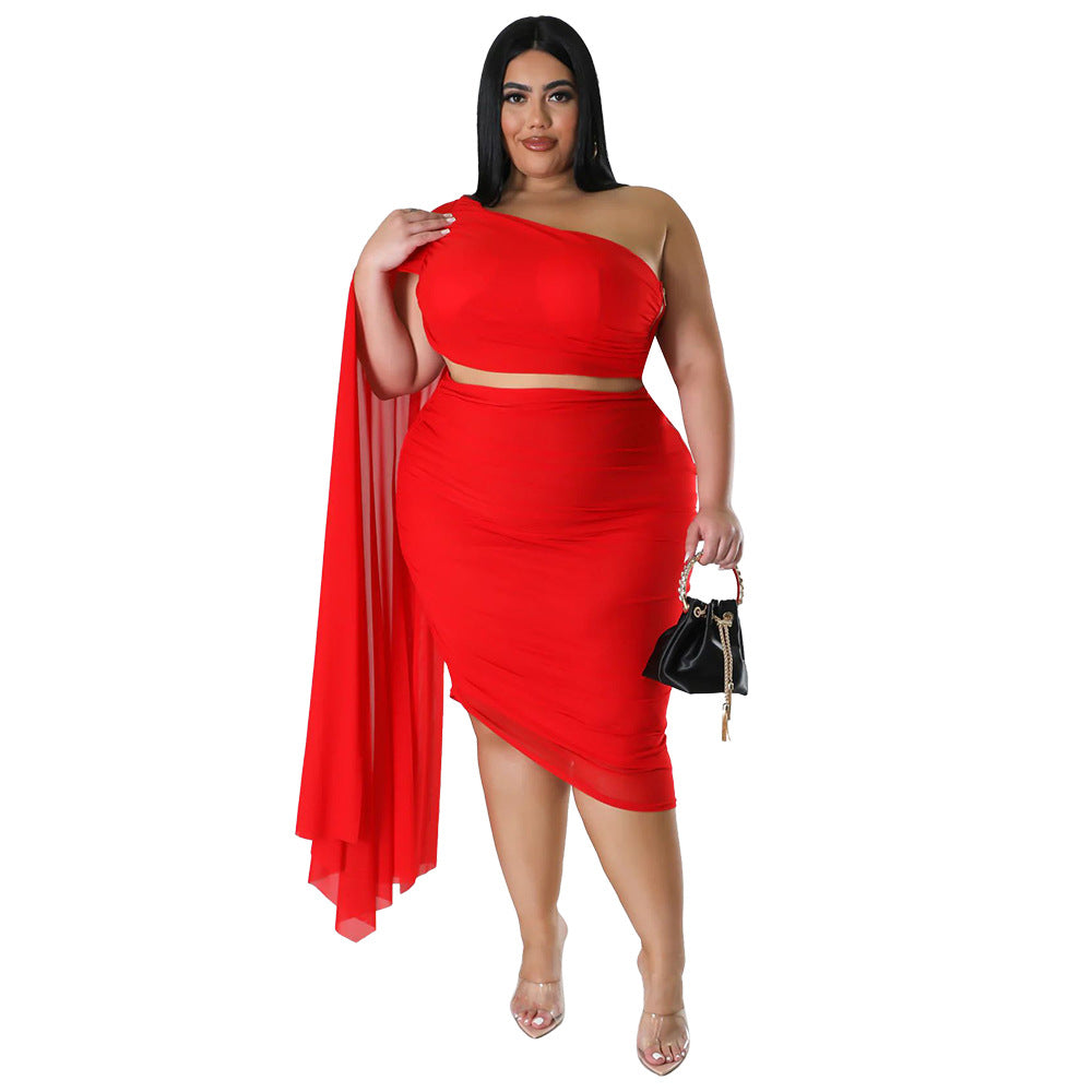 New Fashion Women's High-elastic Off-shoulder Long-train Sleeve Pleated Two-piece Set
