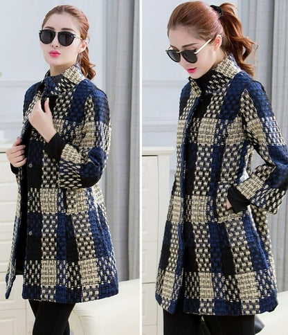 Woolen New Slim-fit Mid-length 34 Sleeve Stand Collar Thick Flower Woolen Coat