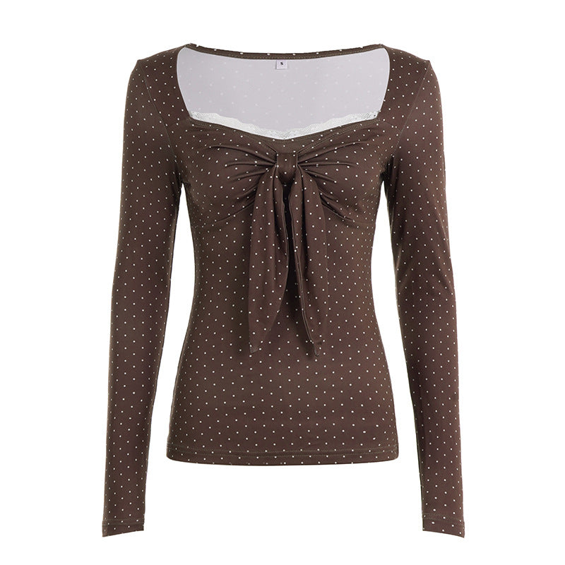 Cute Polka-Dot Retro Elegant Slim-Fit Base Top For Women