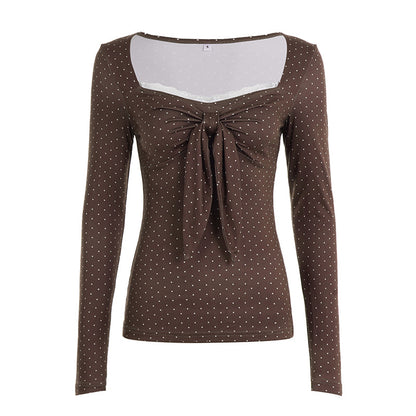 Cute Polka-Dot Retro Elegant Slim-Fit Base Top For Women