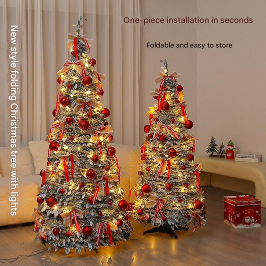 Foldable Telescopic Floor-Standing Green Velvet Christmas Tree With Warm Lights For Holiday Decorations