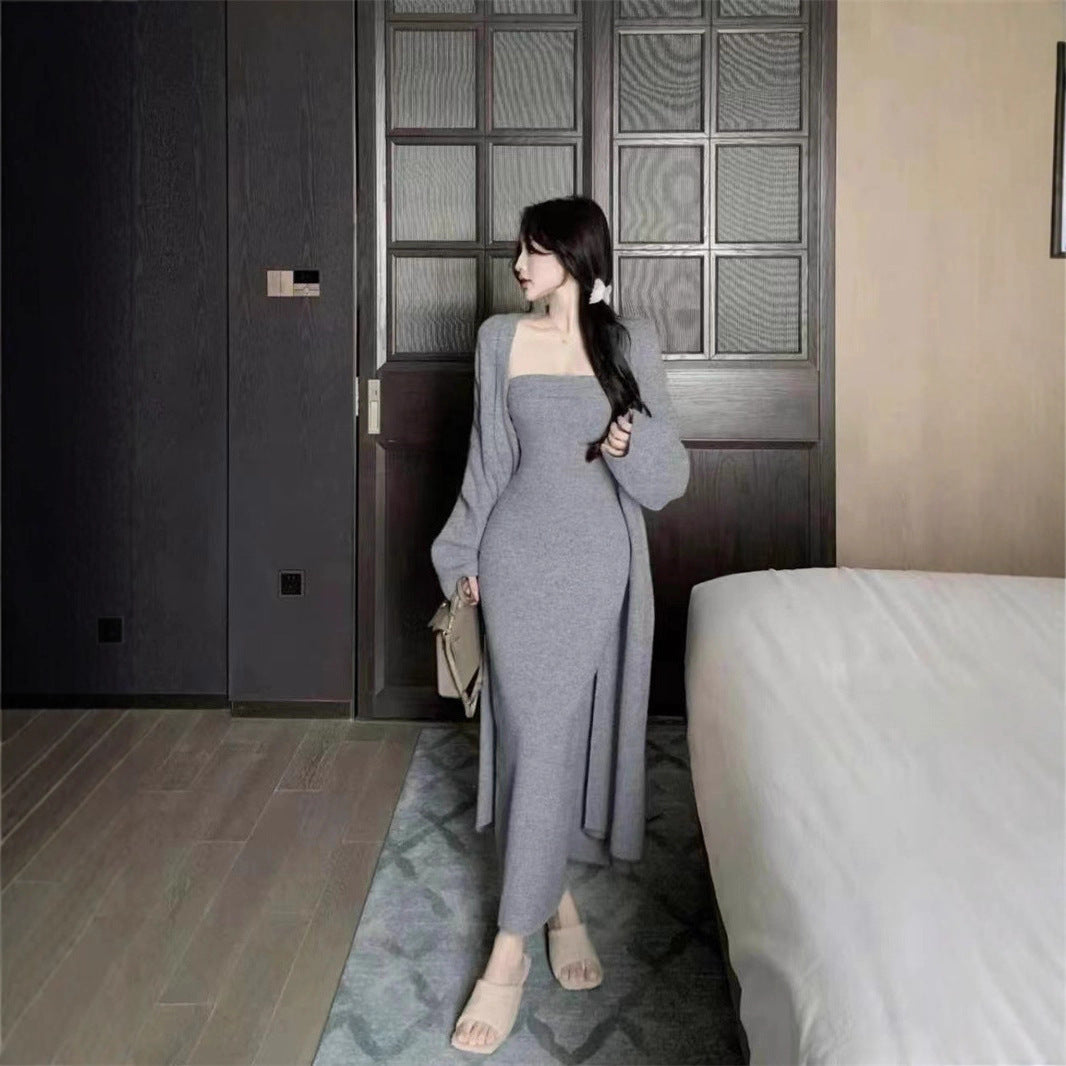 Women's Knitted Cardigan Dress Sweater Suit