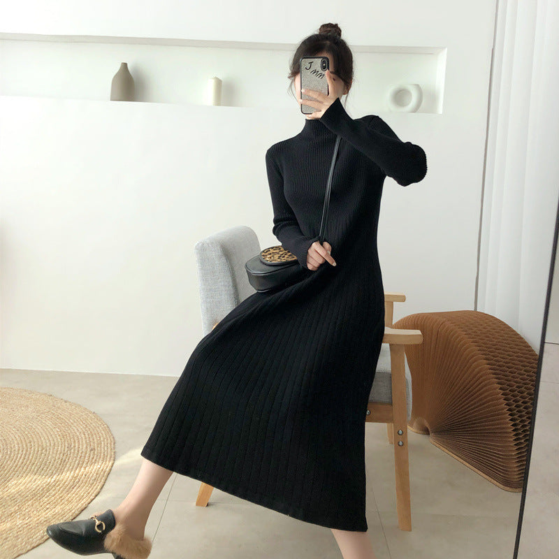 A-line Mid-length Slim Knit Dress Women