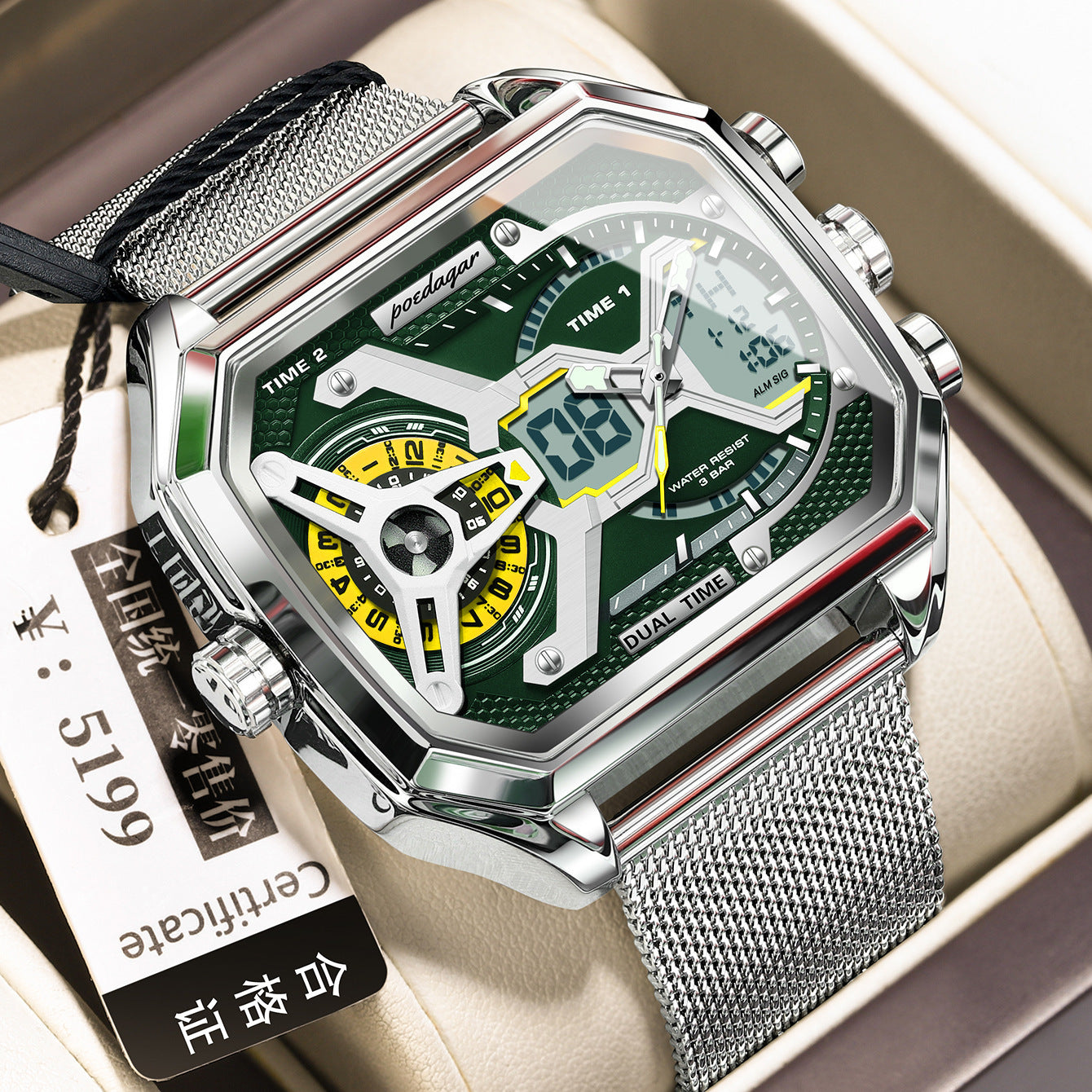 Luminous Waterproof Men's Sports Watch - 2.4" Display Digital Smartwatch with Mesh Band