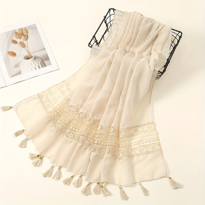 Embroidery Hollow Lace Tassel Scarf Fashion Elegant Casual Cold Weather Scarves Wraps For Women for eid