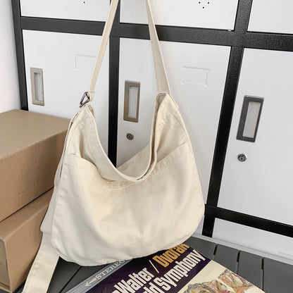 Women's Large Capacity Idle Style Artistic Simple Canvas Bag School College Students