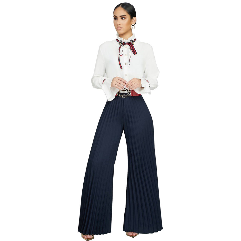 Fashionable Casual Pleated Wide-leg Women's Pants