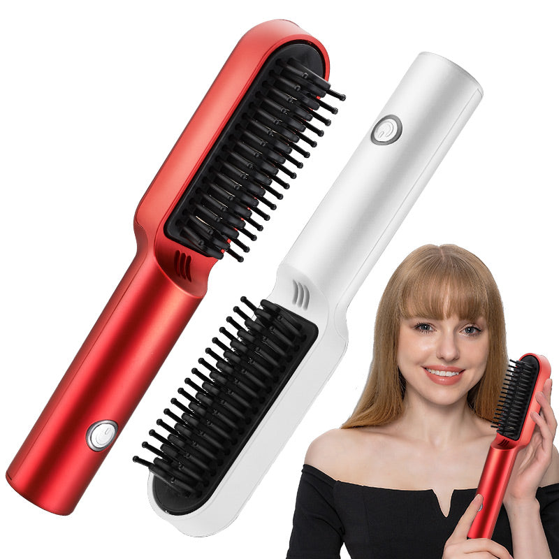 2-in-1 USB Rechargeable Hot Air Comb | Portable Hair Straightener & Curler Brush | 200°C | Travel Hair Styler | Michan Direct