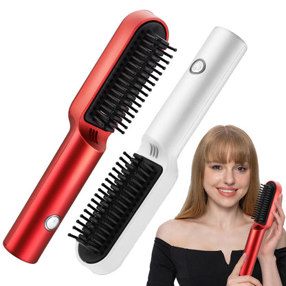 2-in-1 USB Rechargeable Hot Air Comb | Portable Hair Straightener & Curler Brush | 200°C | Travel Hair Styler | Michan Direct