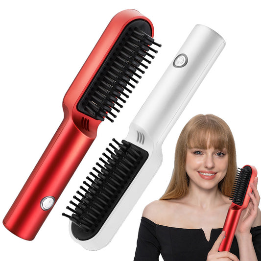 2-in-1 USB Rechargeable Hot Air Comb | Portable Hair Straightener & Curler Brush | 200°C | Travel Hair Styler | Michan Direct