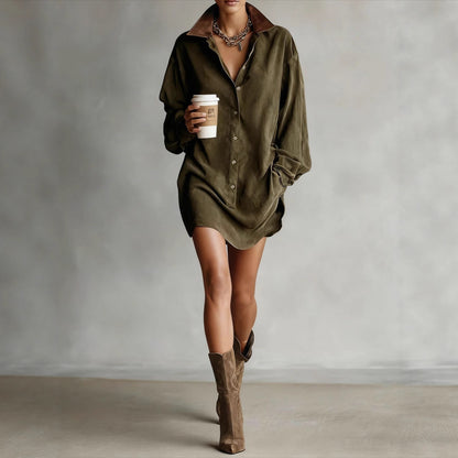 Women's Retro Loose-Fit French-Style Shirt Dress