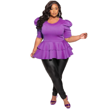 Plus-size Women's Clothing Ruffled Short-sleeve T-shirt Top