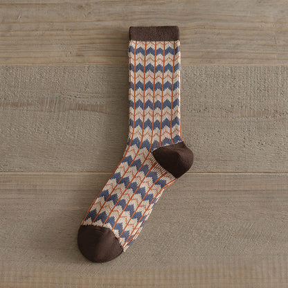 Double-Needle Dual-Channel Sweat-Absorbing Breathable Wireless Top Preppy-Style Mid-Calf Women's Socks