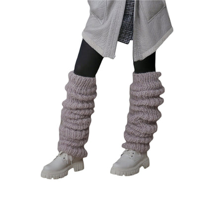 Autumn And Winter New Solid Color Mohair Long Tube Pile Style Foot Women's Fashion Casual Knitted Bunching Socks