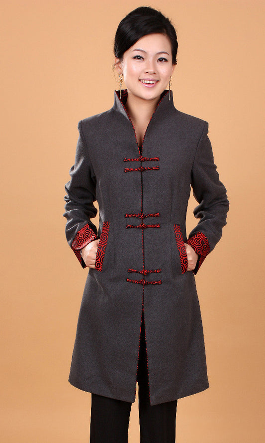 Autumn Ethnic Style Women's Retro Wool Mid-length Trench Coat