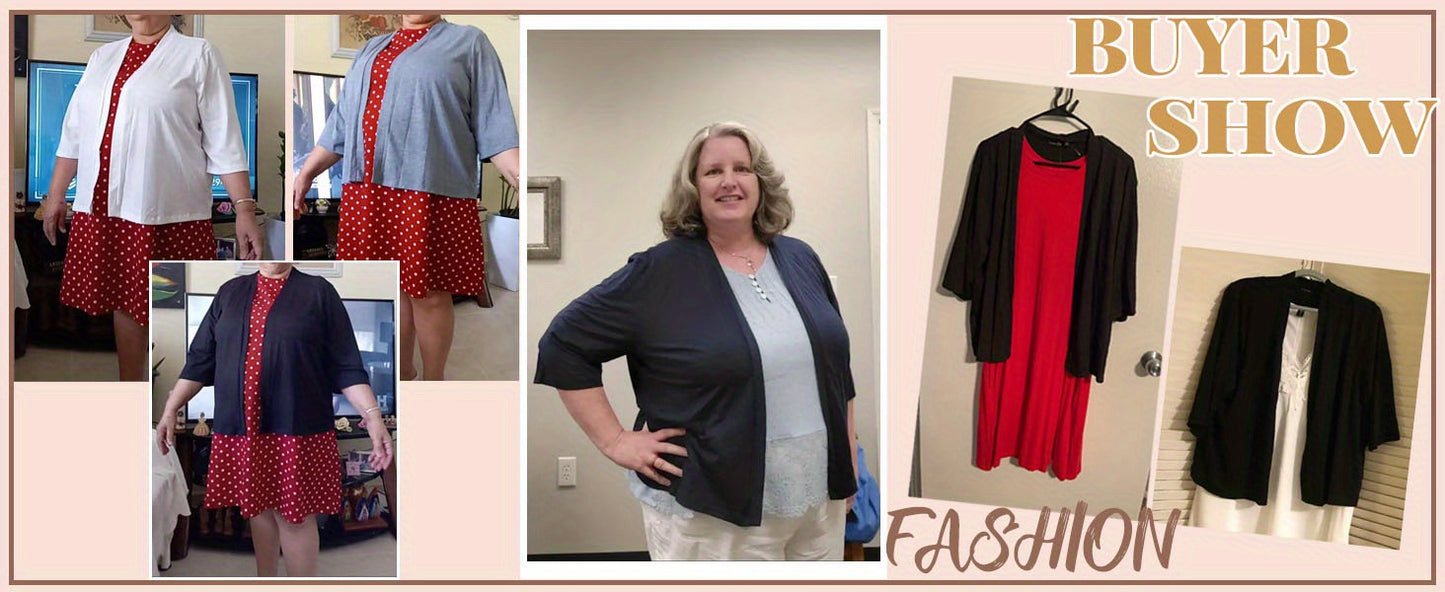 Plus Size Chic Rib-Knit Cardigan - Elegant, Durable & Stretch Fabric for Spring/Summer Comfort
