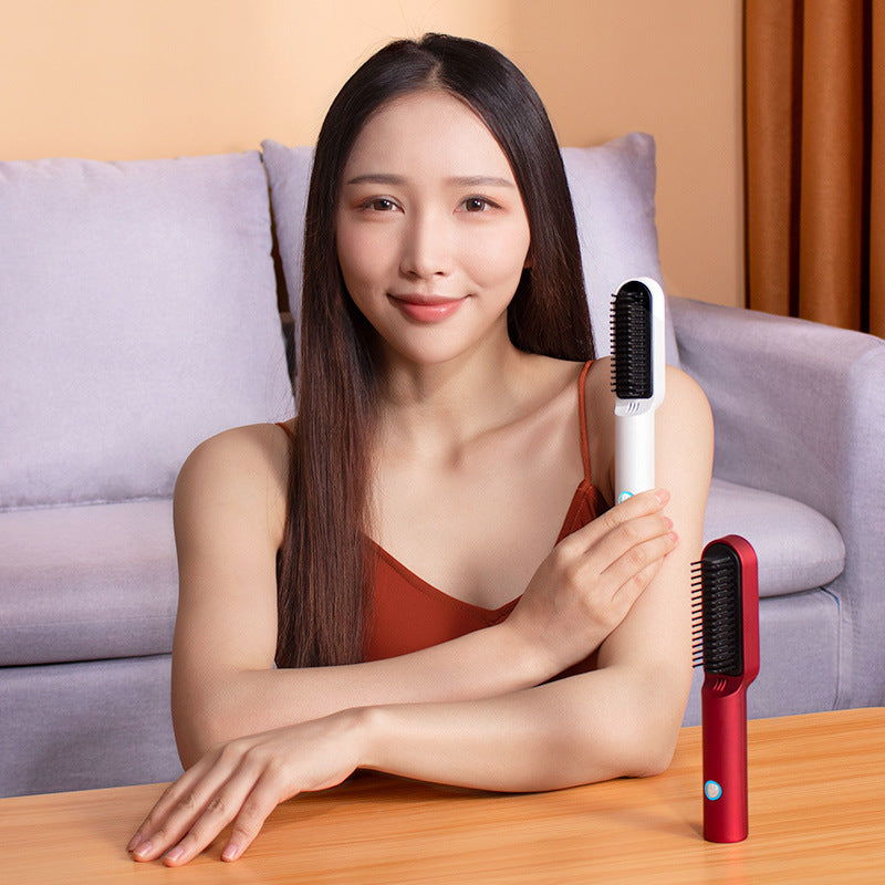 2-in-1 USB Rechargeable Hot Air Comb | Portable Hair Straightener & Curler Brush | 200°C | Travel Hair Styler | Michan Direct
