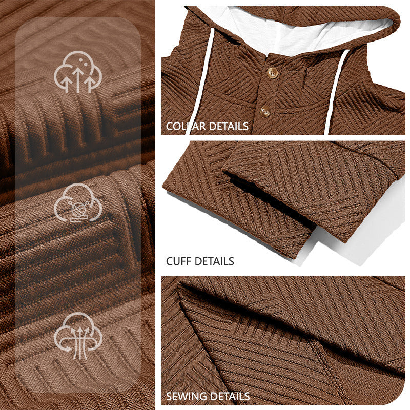 Premium Men's Jacquard Hooded Sweater - Casual Pullover Hoodie for Sports & Leisure