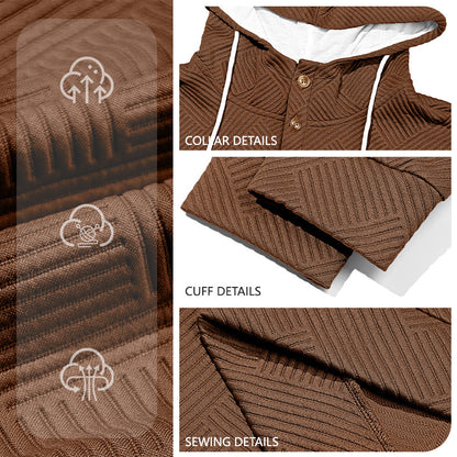 Premium Men's Jacquard Hooded Sweater - Casual Pullover Hoodie for Sports & Leisure