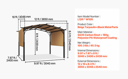 VEVOR Outdoor Pergola Arched Top Metal Pergola Retractable Pergola with Sun Shade Canopy Large Patio Shelter Pavilion for Deck