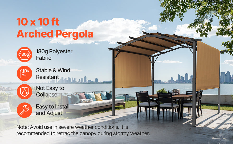 VEVOR Outdoor Pergola Arched Top Metal Pergola Retractable Pergola with Sun Shade Canopy Large Patio Shelter Pavilion for Deck