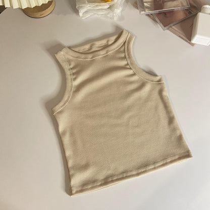 Solid Color Cropped Slim Fit Sleeveless Tank Top Women's