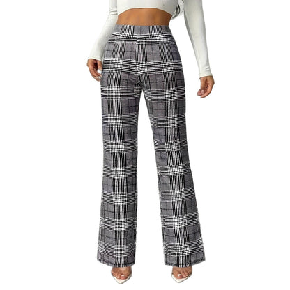 Houndstooth Wide-leg High-waisted Versatile Slim-fit Wool Straight-leg Pants