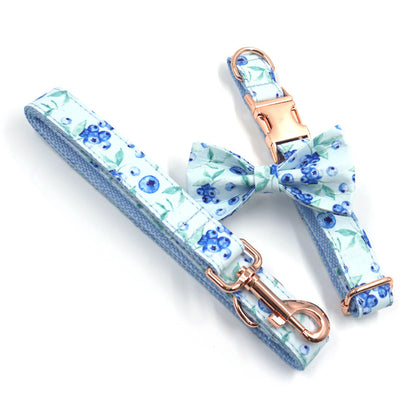 Blueberry Pet Collar Leash Bow Rose Gold Buckle Dog Collar