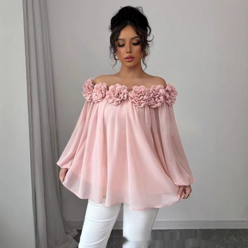 Backless 3D Floral Puffy Tube Top With A Strapless Neckline