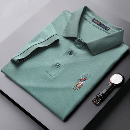 Cotton Embroidered Lapel Stretch Short-sleeved T-shirt