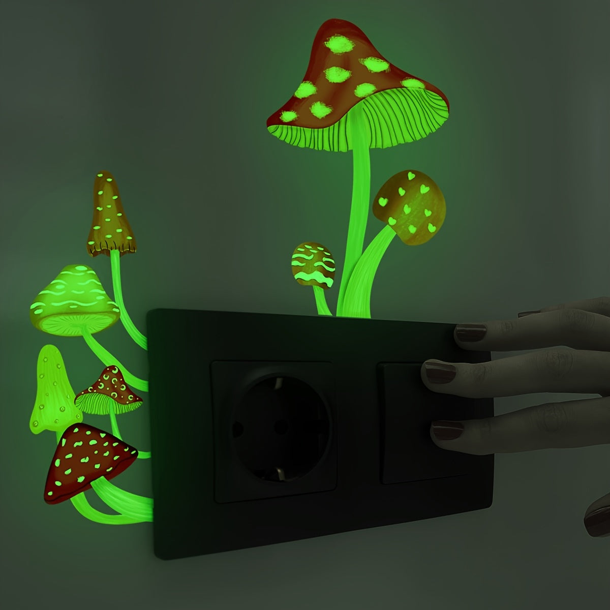 """""""""""""""Self-Adhesive Glow Mushroom Switch Sticker - Easy to Find, Reusable & Fun Themed Art Deco, 5.5"""""""""""""""" x 5.1"""""""""""""""