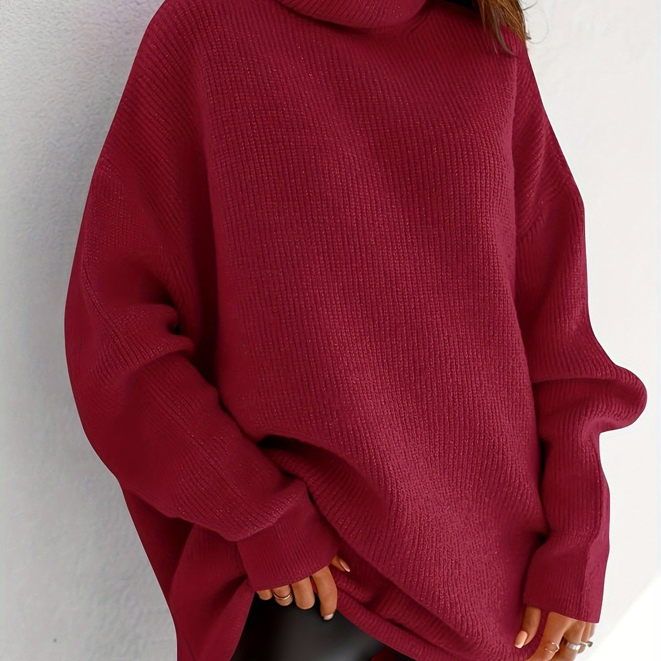 Women's Cozy Oversized Turtleneck Sweater Batwing Chunky