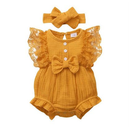 Infant And Toddler GirlsCandy-colored Lace Romper With Bib