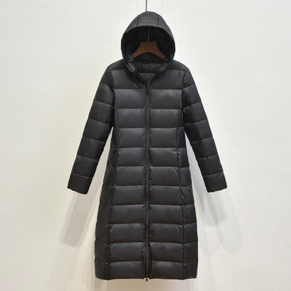 Lightweight Hooded Long Below-the-knee Slim-fit Coat