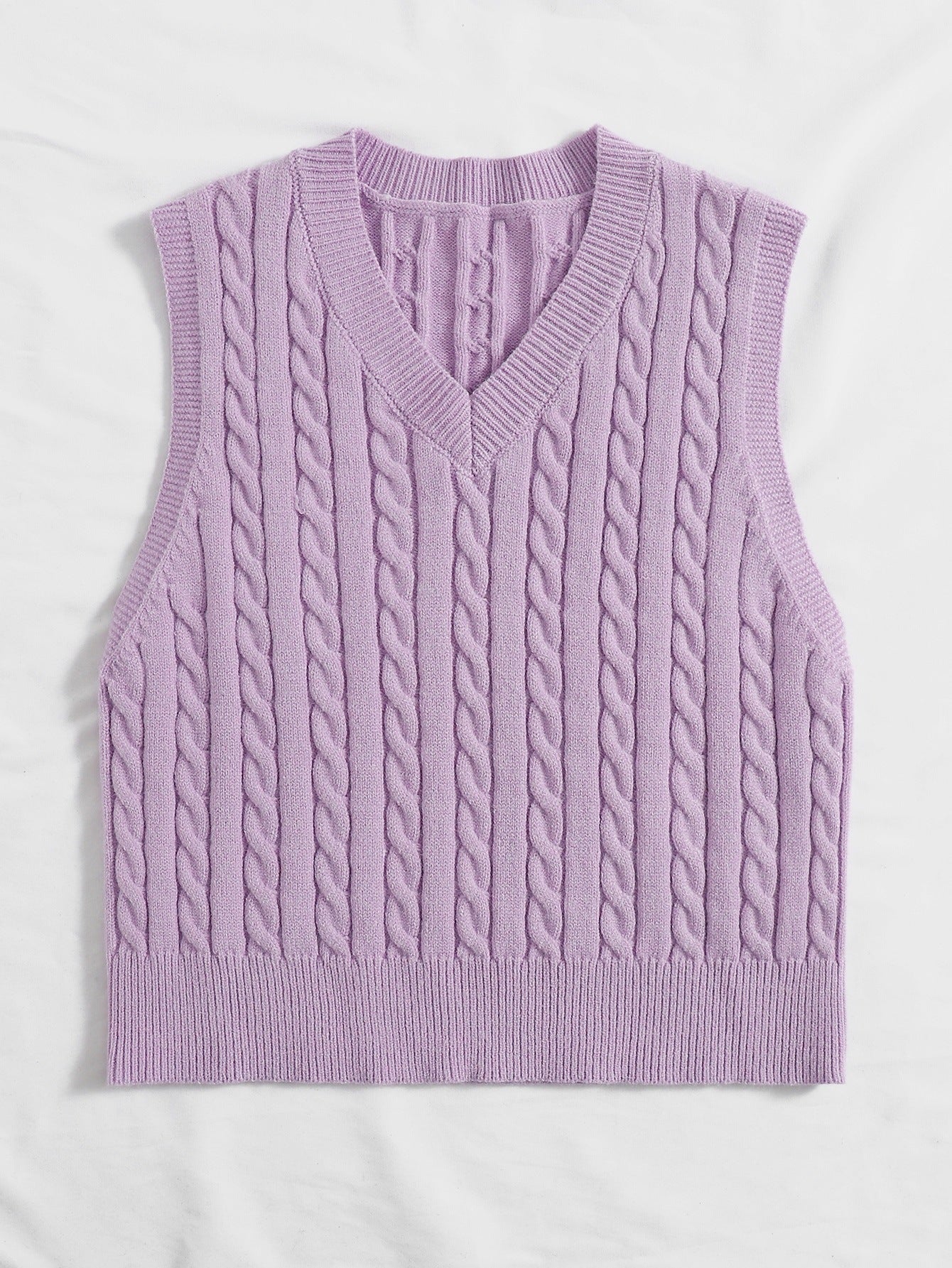 SpringSummer Knitted Cabled Vest Pullover With V-Neck