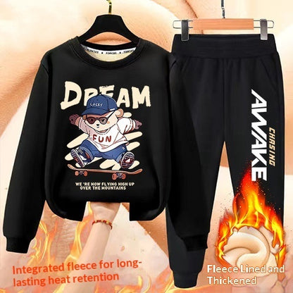 Boys' Winter Casual All-Match Fleece-Lined Thickened Outfit