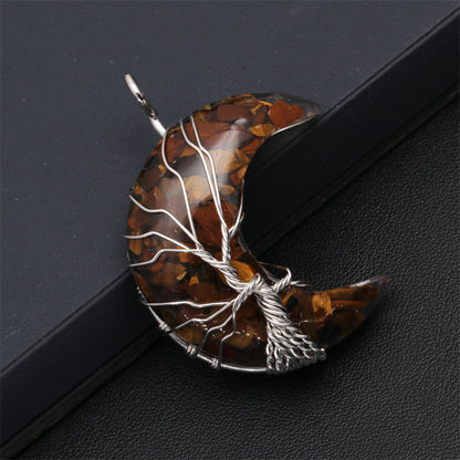 European And American Natural Crushed Stone Amethyst Tiger's Eye Moon Pendant