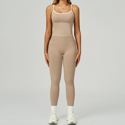 Women's Vest And Pants Color-blocking Yoga Set