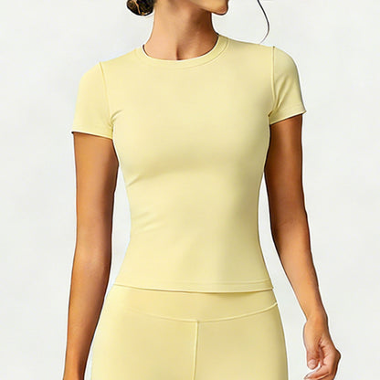 Crew-neck, Form-fitting, Quick-drying, Breathable, Shaping, Stretchy Sports Yoga Short-sleeve Top
