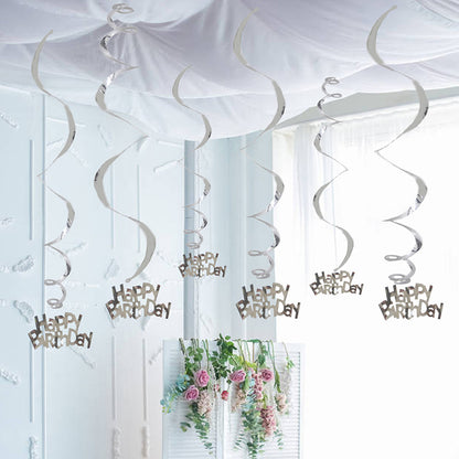 6pcs-Golden, Silvery, Rose Red, Dark Blue, Lake Blue, Rose Golden Birthday Party Spiral Decoration Pendants, Birthday Letter Spiral Decoration