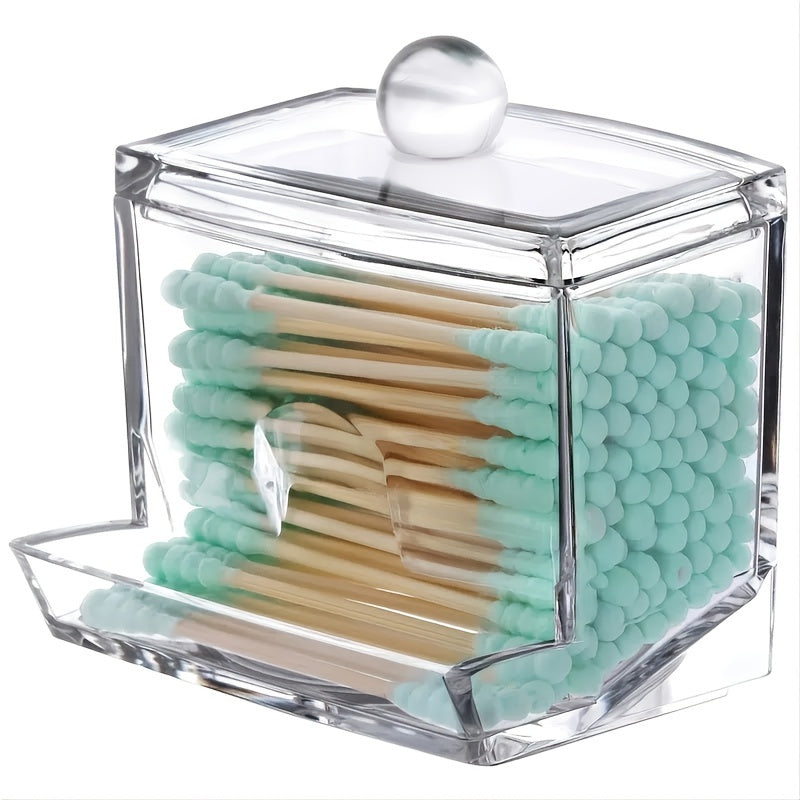 1pc Cotton Swab Holder, Plastic Cotton Ball Dispenser Organizer, Clear Bathroom Storage Container for Home & Bathroom
