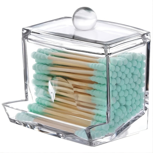 1pc Cotton Swab Holder, Plastic Cotton Ball Dispenser Organizer, Clear Bathroom Storage Container for Home & Bathroom