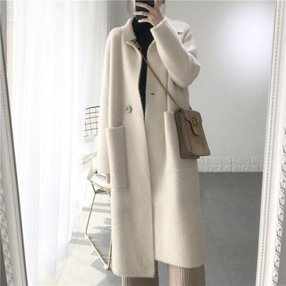New Women's Mid-length Mink Velvet Coat Cardigan Loose Coat