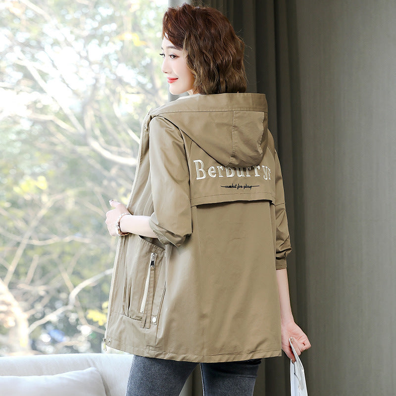 Women's Korean Style Hooded Trench Coat - Mid-Length Casual Jacket
