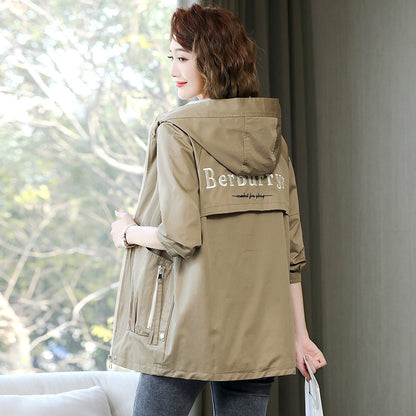 Women's Korean Style Hooded Trench Coat - Mid-Length Casual Jacket