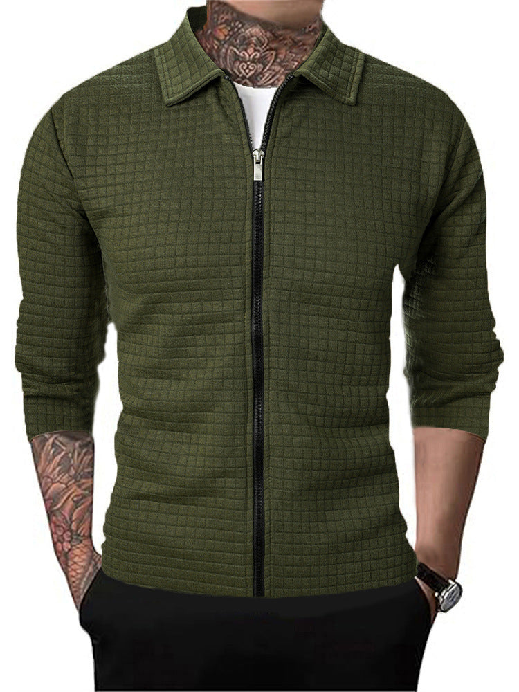 Men's Casual Long-sleeved Lapel Waffle Jacket Cardigan