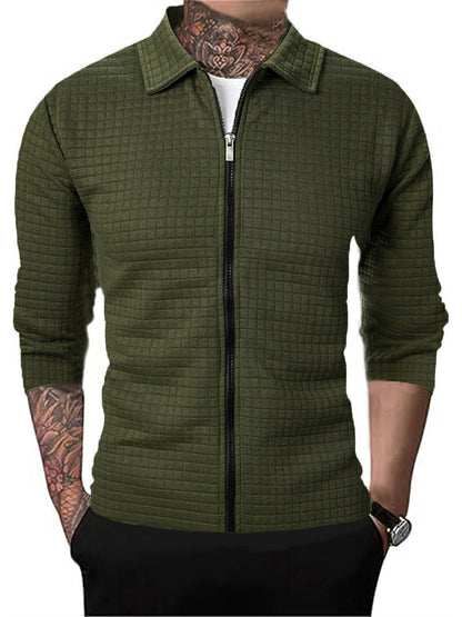 Men's Casual Long-sleeved Lapel Waffle Jacket Cardigan