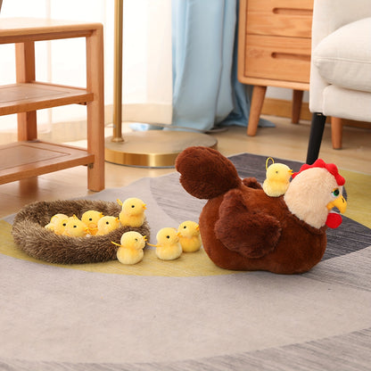 28.98cm Swan Chick Family Plush Toy, Chicken Mother Swan Plush Dolls Lifelike Animals Stuffed Doll With Nest, Kids Christmas Gift