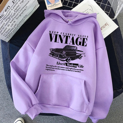 Retro-style Hoodie For Girls Women's Casual Patterned Printed Sweatshirt